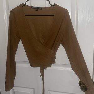 Suede camel wrap top